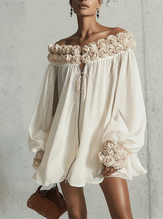 El vestido floral 3D crema