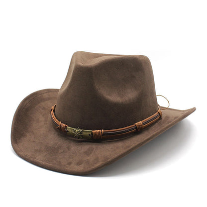 Sombrero vaquero occidental de ala rizada de ante