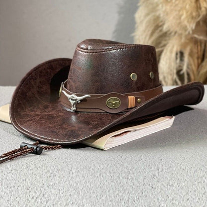 Sombrero Retro de Caballero con Cabeza de Toro Agrietada Vaquera