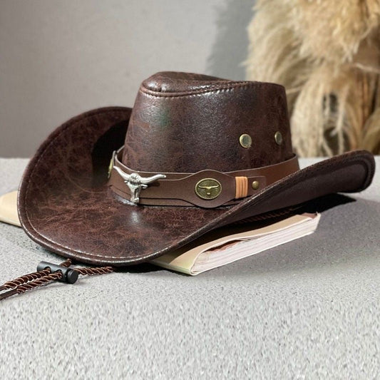 Sombrero Retro de Caballero con Cabeza de Toro Agrietada Vaquera