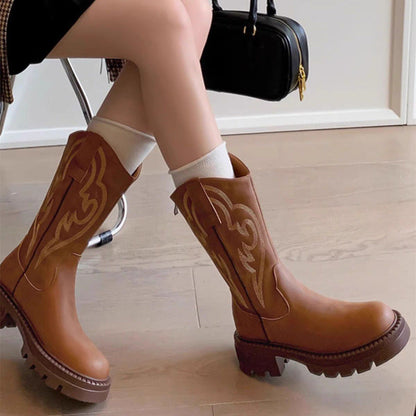 Botas versátiles de media caña con suela gruesa de cuero suave retro star_border