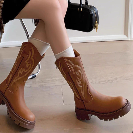 Botas versátiles de media caña con suela gruesa de cuero suave retro star_border