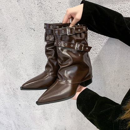 Botas retro Martin de tacón grueso y punta puntiaguda