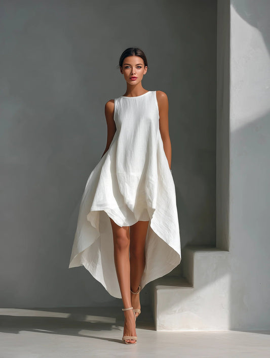 Vestido asimétrico de lino blanco