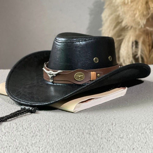 Sombrero Retro de Caballero con Cabeza de Toro Agrietada Vaquera