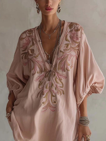 Vestido corto de lino bordado