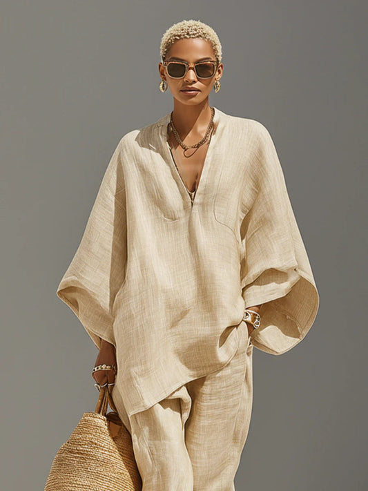 Conjunto de Pantalones Asimétricos de Lino