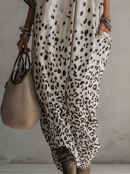 Vestido largo de gasa con estampado de leopardo degradado