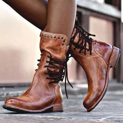 Botas de media caña con cordones y remaches estilo británico retro
