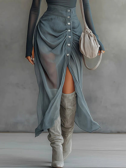 Conjunto asimétrico gris transparente con recortes