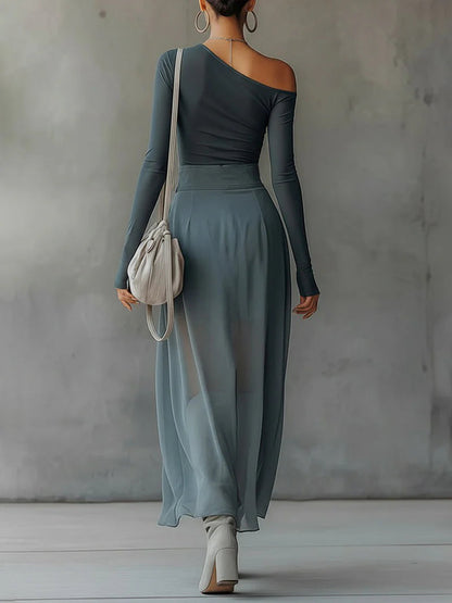Conjunto asimétrico gris transparente con recortes