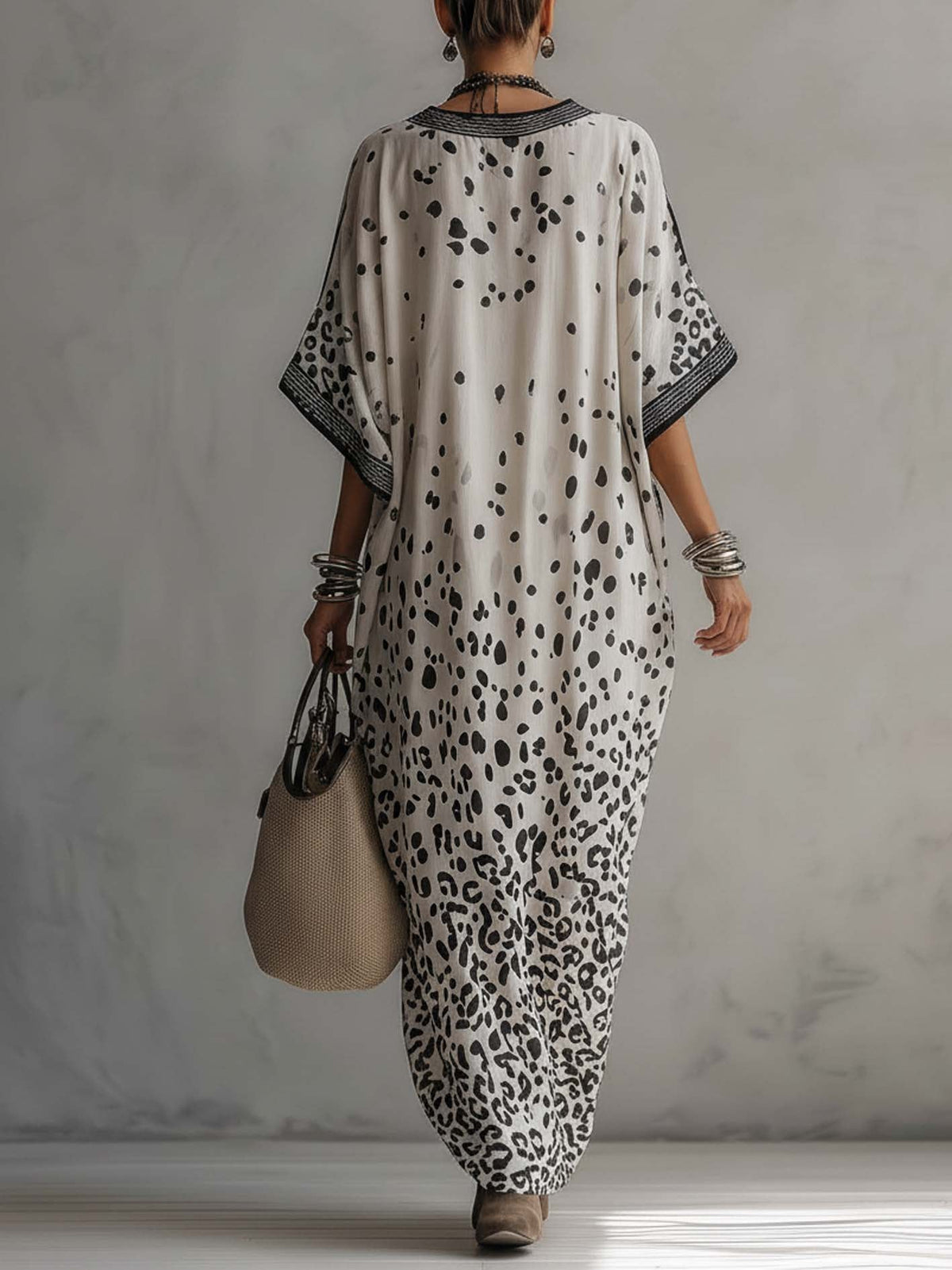 Vestido largo de gasa con estampado de leopardo degradado