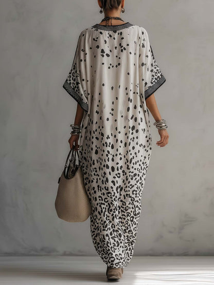 Vestido largo de gasa con estampado de leopardo degradado