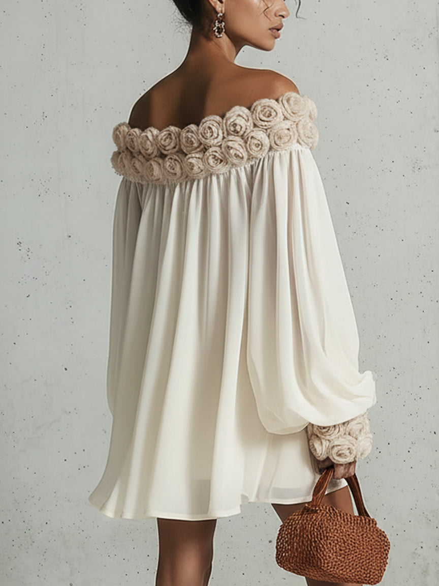 El vestido floral 3D crema