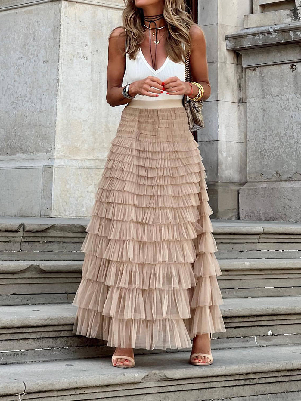 Falda pastel en capas de malla