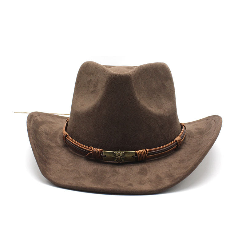 Sombrero vaquero occidental de ala rizada de ante