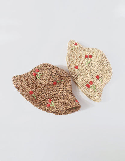 Sombrero tipo cubo tejido con flores