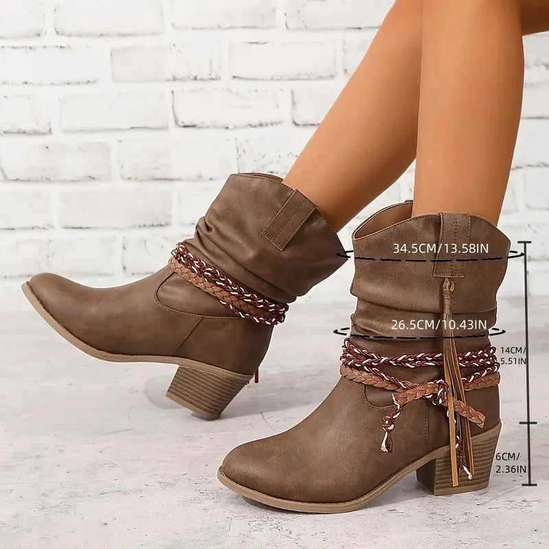 Botas de Tobillo con Borlas Vaqueras Western Vintage