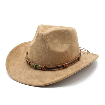 Sombrero vaquero occidental de ala rizada de ante