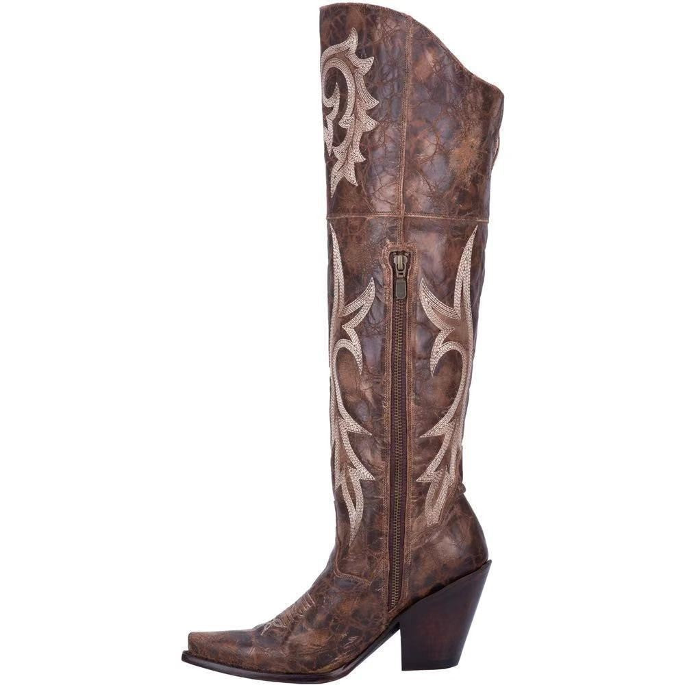 Botas altas con patrón retro, tacón grueso y tacón alto