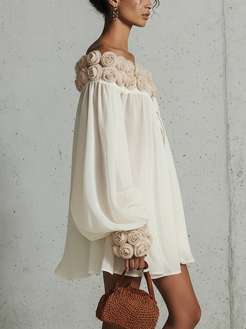 El vestido floral 3D crema