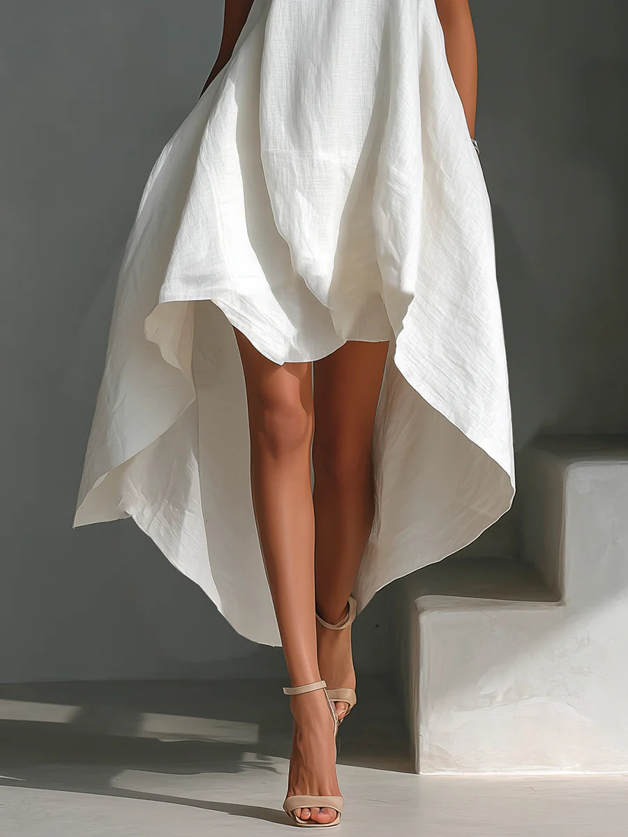 Vestido asimétrico de lino blanco