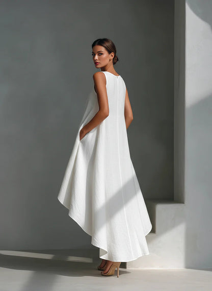 Vestido asimétrico de lino blanco