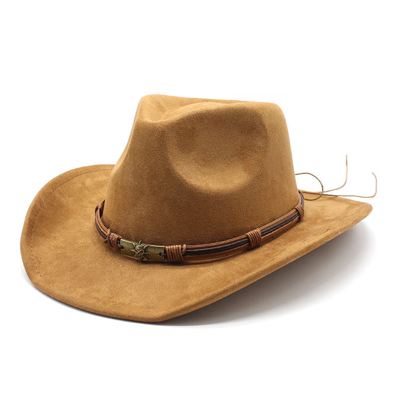 Sombrero vaquero occidental de ala rizada de ante