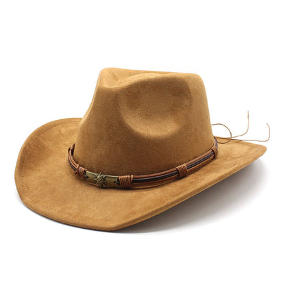 Sombrero vaquero occidental de ala rizada de ante