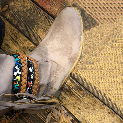 Botas vintage occidentales tribales con borlas y tobilleras