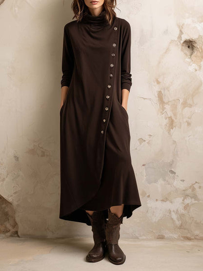 Vestido midi de inspiración bohemia con tapeta lateral de botones