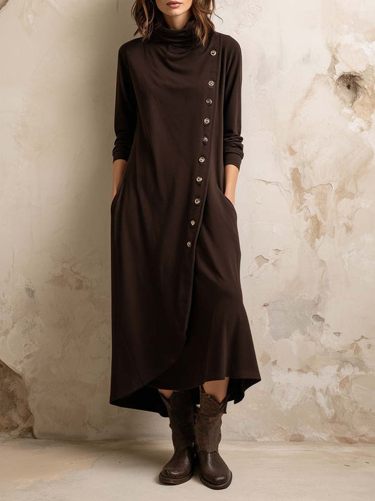 Vestido midi de inspiración bohemia con tapeta lateral de botones