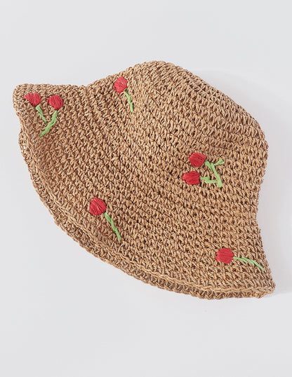 Sombrero tipo cubo tejido con flores