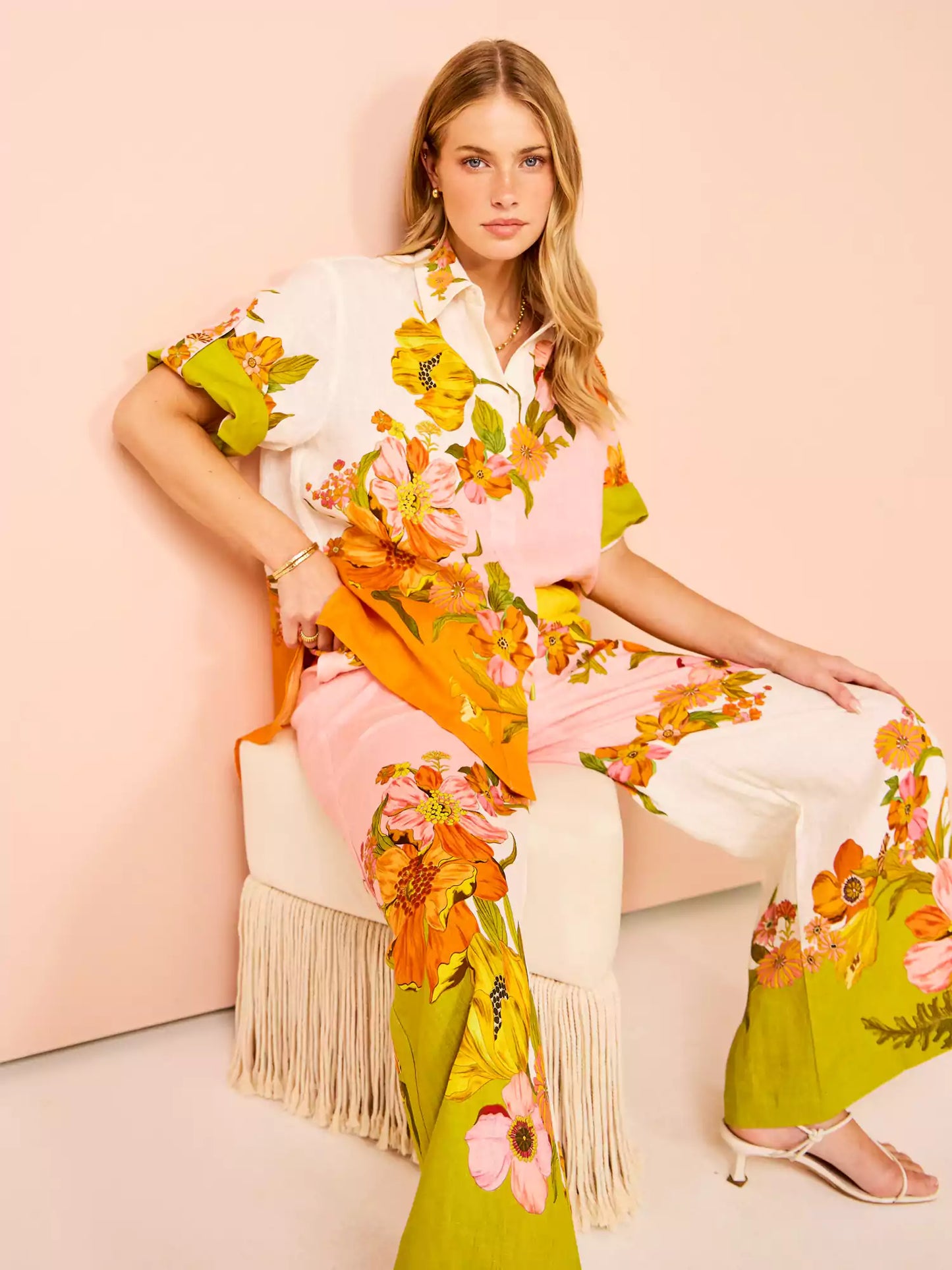 Conjunto de pantalones anchos con bolsillos y cintura elástica con estampado único