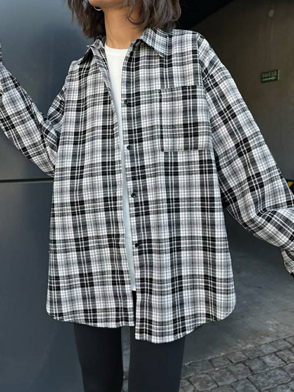 Blusas casuales a cuadros Blusas con bolsillo de poliéster Tops