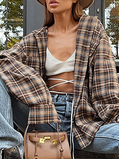 Camisas a cuadros Vintage para mujer, blusa holgada de guingán para mujer,