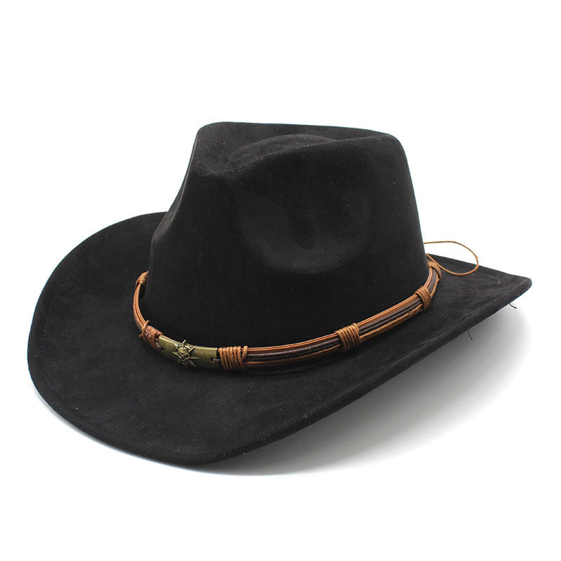 Sombrero vaquero occidental de ala rizada de ante
