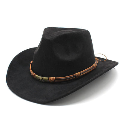 Sombrero vaquero occidental de ala rizada de ante