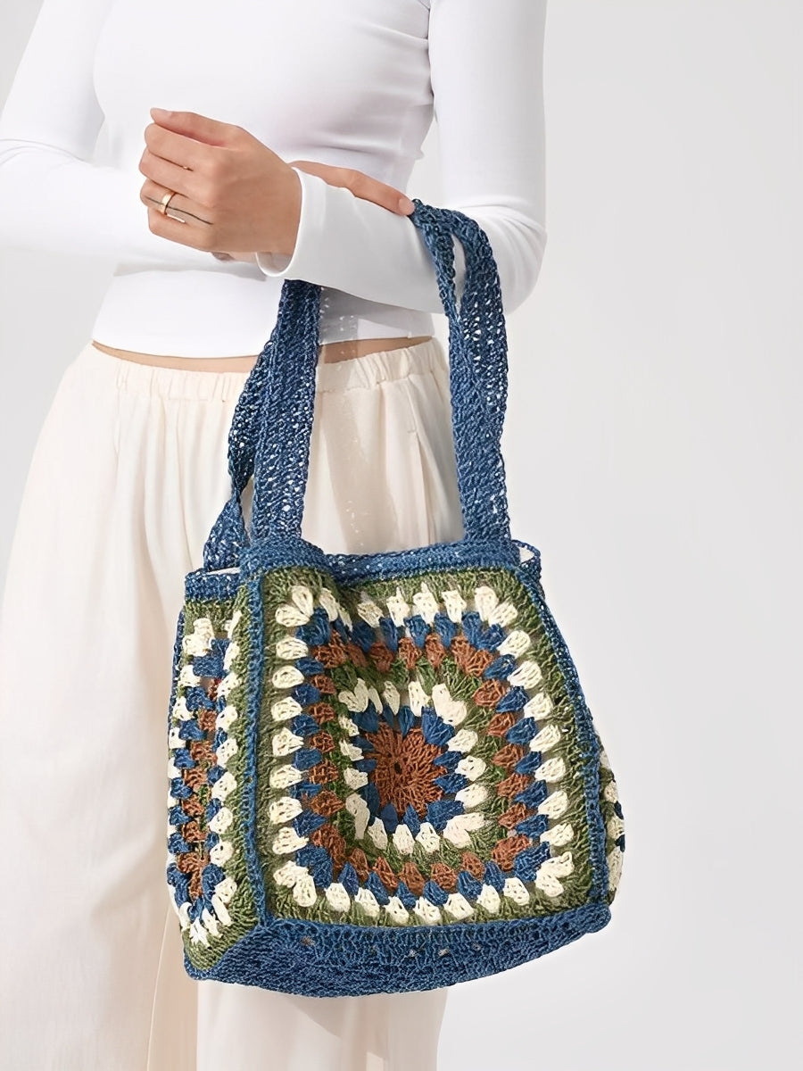 Bolso tejido de gran capacidad para mujer con hebilla magnética de un solo hombro