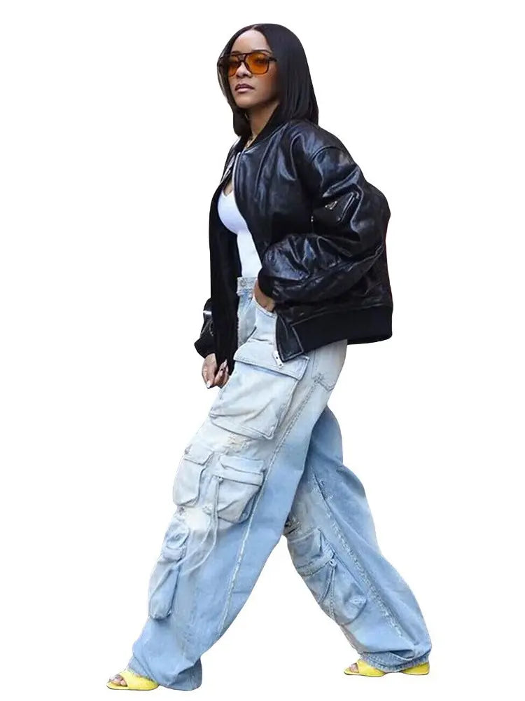 Pantalones cargo de mezclilla estilo urbano