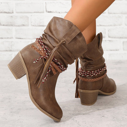 Botas de Tobillo con Borlas Vaqueras Western Vintage