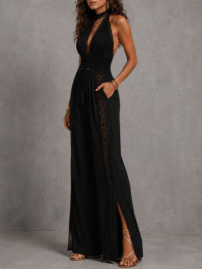 Alba · Mono Halter de Encaje con Cintura Fruncida