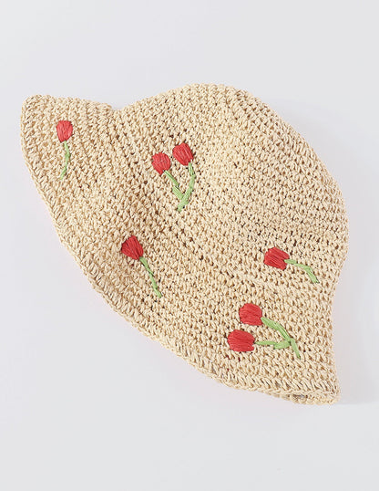 Sombrero tipo cubo tejido con flores