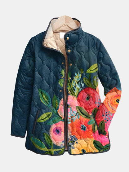 Chaqueta Acolchada Flores Pintadas