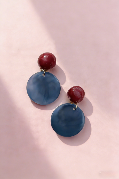 Pendientes redondos vintage nublados en rojo y azul