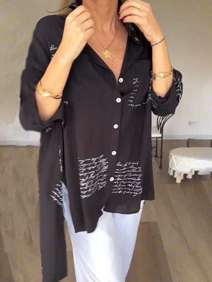 Camisa holgada alta-baja con estampado de letras simples