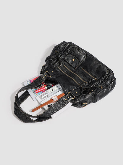 Bolso de cuero con múltiples bolsillos desgastado y de moda para mujer