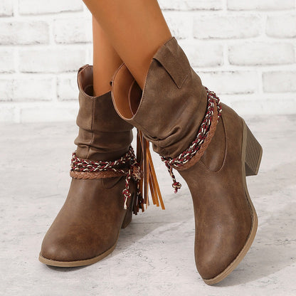 Botas de Tobillo con Borlas Vaqueras Western Vintage