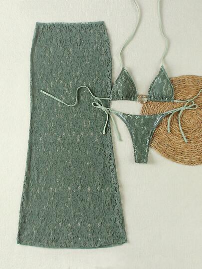 Conjunto de bikini elegante y sexy de color verde