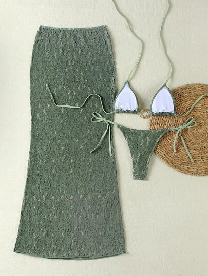 Conjunto de bikini elegante y sexy de color verde
